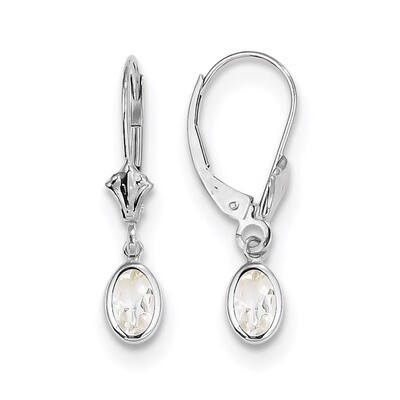 April White Topaz Leverback Earrings 14k white Gold 6x4 Oval Bezel XBE292, MPN: XBE292, 191101433733