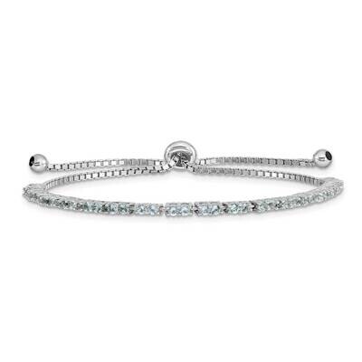 March Birthstone Light Blue CZ Diamond Adj Bracelet Sterling Silver Rhodium-plated QG4757MAR, MPN: …