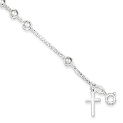 7.25 Inch Cross on Bead Bracelet Sterling Silver QG2373-7.25, MPN: QG2373-7.25, 191101296123