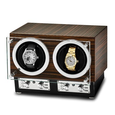 High Gloss Ebony Wood Veneer Glass Door Dual Watch Winder by Jere, MPN: JWW2121E, 191101857959