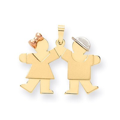 Small Girl on Left &amp; Boy on Right Engravable Charm 14k Tri-Color Gold XK407, MPN: XK407, 8839578595…