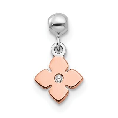 CZ Diamond Flower Charm Sterling Silver Rhodium &amp; Rose Tone QMM117, MPN: QMM117,