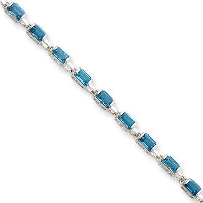 Rectangular Blue Topaz Bracelet Sterling Silver QX457BT, MPN: QX457BT, 883957261737