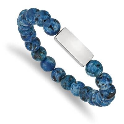 Id Plate Lapis Bead Stretch Bracelet Stainless Steel Polished SRB2539, MPN: SRB2539, 191101860256