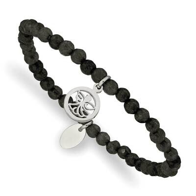 Angel Black Jade Beaded Stretch Bracelet Stainless Steel Polished SRB2377, MPN: SRB2377, 1911018609…