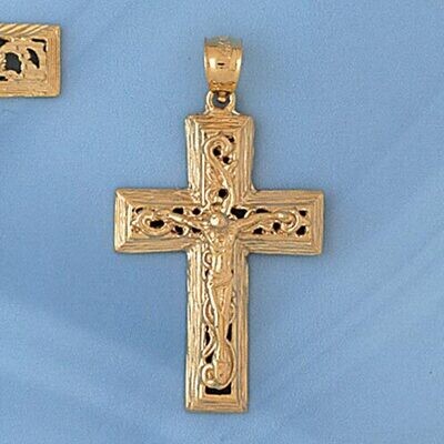 Dazzlers Jewelry Jesus Christ on Cross Pendant Necklace Charm Bracelet in Yellow, White or Rose Gol…