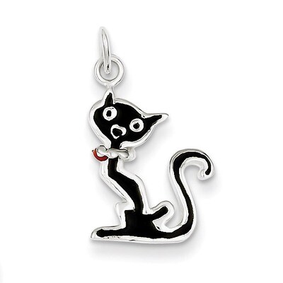 Black Enameled Cat Charm Sterling Silver QC7838, MPN: QC7838, 883957559209