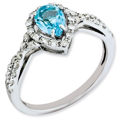 Light Swiss Blue Topaz Ring Sterling Silver Diamond QR3090LSBT, MPN: QR3090LSBT, 883957404035