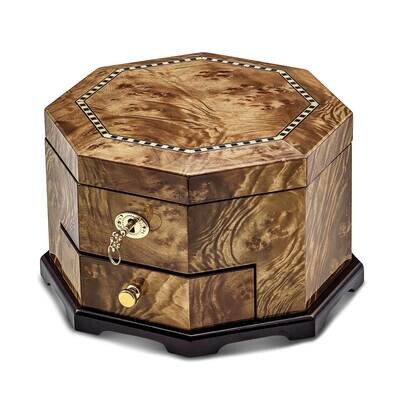 Rustic Burlwood with Inlay One Drawer Octagonal Jewelry Box JJB889, MPN: JJB889, 883957059228