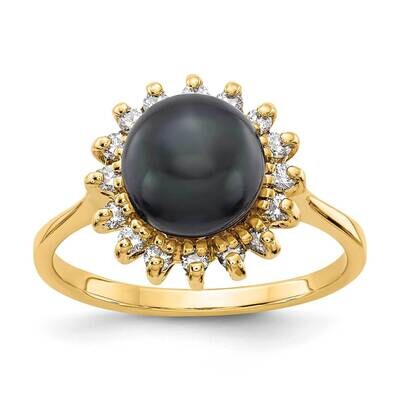 7.5mm Black Fw Cultured Pearl Aa Diamond Ring 14k Gold Y4378BP/AA, MPN: Y4378BP_AA, 883957088754