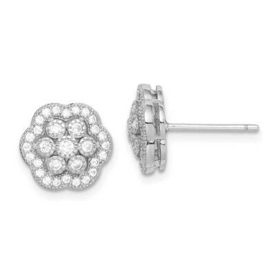 Polished CZ Diamond Flower Earrings Sterling Silver Rhodium-plated QE15045, MPN: QE15045, 883957849…