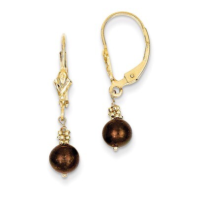 (5-6mm) Coffee Brown Cultured Pearl Leverback Earrings 14k Gold XF210, MPN: XF210, 191101536830