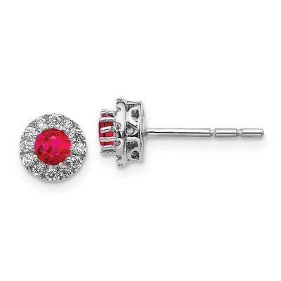 Ruby Post Earrings 14k White Gold Diamond EM5588-RU-016-WA, MPN: EM5588-RU-016-WA, 191101838576