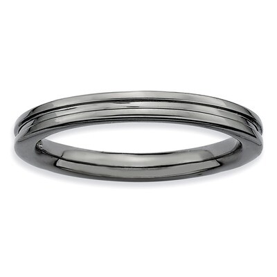 Black-plated Grooved Ring - Sterling Silver QSK229, MPN: QSK229, 883957145860
