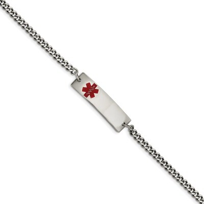 Red Enamel 8.75 Inch Medical ID Bracelet Stainless Steel Polished SRB884-8.75 by Chisel, MPN: SRB88…