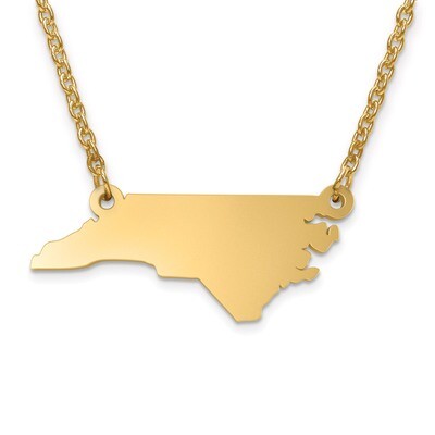 North Carolina State Pendant with Chain Engravable Gold-plated on Sterling Silver, MPN: XNA706GP-NC…