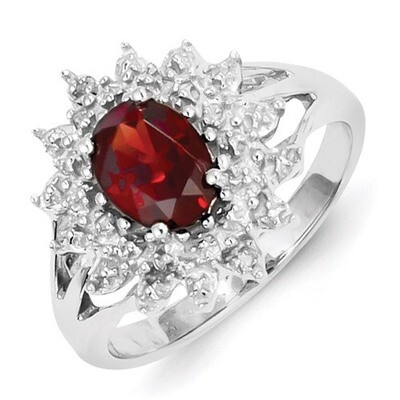 Garnet &amp; Diamond Ring Sterling Silver Rhodium-plated QDX591, MPN: QDX591, 883957398815