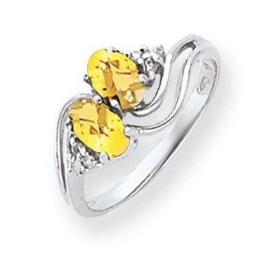 Citrine Checker Diamond Ring 14k white Gold 6x4mm Oval Y4618CC/A, MPN: Y4618CC/A, 883957467344