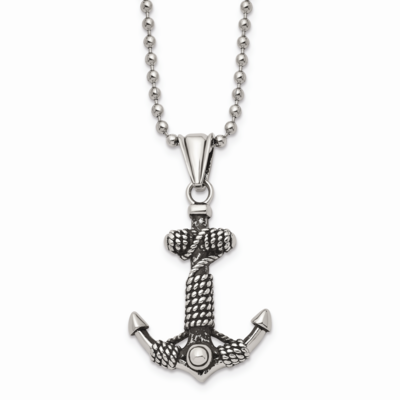 Antiqued Anchor Necklace Stainless Steel Polished SRN1659-24 by Chisel, MPN: SRN1659-24, 8867746733…