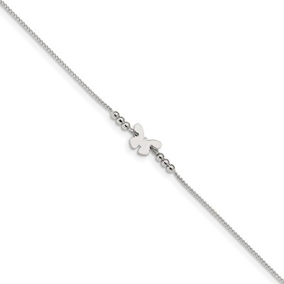 1 inch Extender Butterfly Anklet Sterling Silver Polished QG4203-9, MPN: QG4203-9, 883957856674