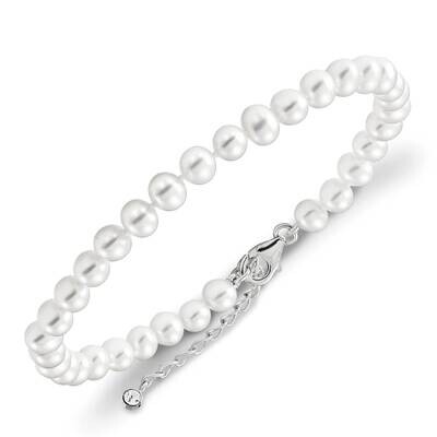 6-7mm Fwc Pearl &amp; Cz with 2 Inch Extension Anklet Sterling Silver Rhodium-plated QH5447-8.5, MPN: Q…