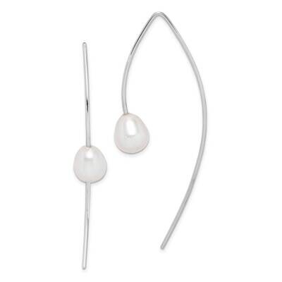 7-8mm Rice Freshwater Cultured Pearl Threader Earrings Sterling Silver Rhodium Plated QE15199, MPN:…