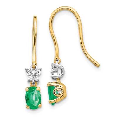 1/8ct Diamond &amp; Emerald Shepherd Hook Earrings 14k Gold EM5600-EM-013-YWA, MPN: EM5600-EM-013-YWA, …