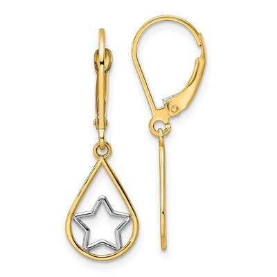 Rhodium Star In Teardrop Leverback Dangle Earrings 14k Gold TE969, MPN: TE969, 883957984353