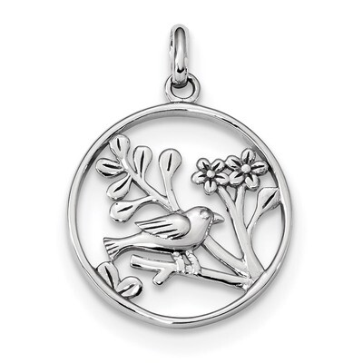 Bird and Flowers Pendant Sterling Silver Rhodium-plated Polished QP4907, MPN: QP4907, 883957831657
