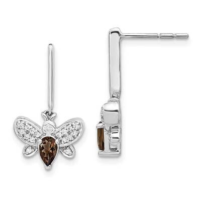 Smokey Quartz Bee Earrings 14k White Gold Diamond EM3996-SQ-015-WA, MPN: EM3996-SQ-015-WA, 19110183…