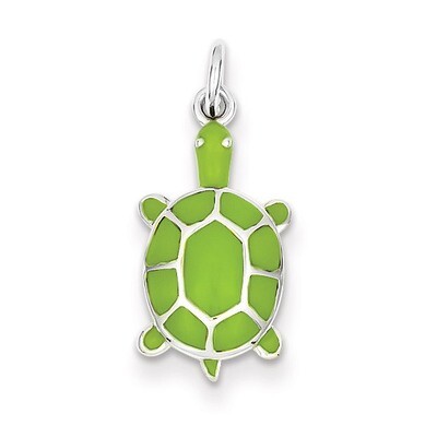 Green Enameled Turtle Pendant Sterling Silver QC6300, MPN: QC6300, 883957915647