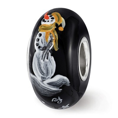Black Snowman Frosty Nights Fenton Glass Bead Sterling Silver QRS3695, MPN: QRS3695, 19727656797