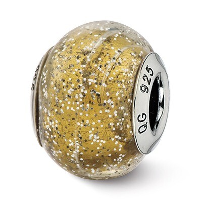 Olive with Silver Glitter Glass Bead - Sterling Silver QRS2560, MPN: QRS2560, 883957553207