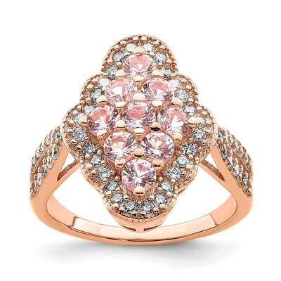 Rose Gold-plated Imiation Pink Sapphire and White Ring Sterling Silver CZ Diamond QR7123, MPN: QR71…