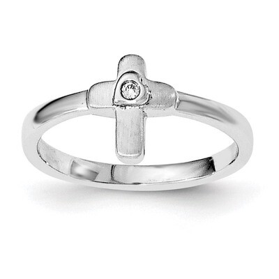 CZ Diamond Cross Ring Sterling Silver Rhodium-plated Polished QR6502, MPN: QR6502, 191101111761