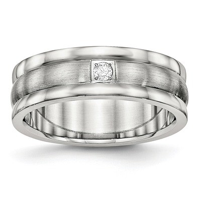 Brushed Grooved CZ Diamond Ring Stainless Steel Polished SR508, MPN: SR508, 191101432071