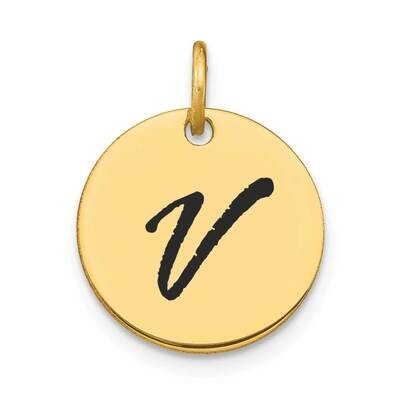 Letter V Black Epoxy Initial Disk Charm 14k Gold Polished YC1436V, MPN: YC1436V, 196904086902