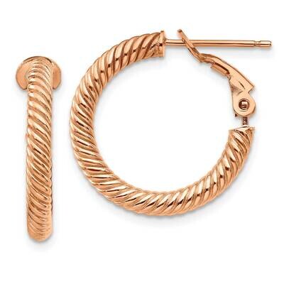 3x15mm Rose Gold Twisted Round Omega Back Hoop Earrings 14k Gold PRE942R, MPN: PRE942R, 191101022012