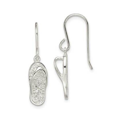Flip-Flop Dangle Earrings Sterling Silver CZ Diamond QE14680, MPN: QE14680, 883957858739