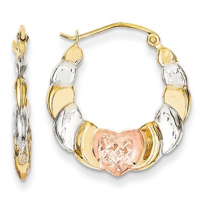 Scalloped Heart Hoop Earrings 14k Gold &amp; White and Rose Rhodium TL743, MPN: TL743, 886774562773