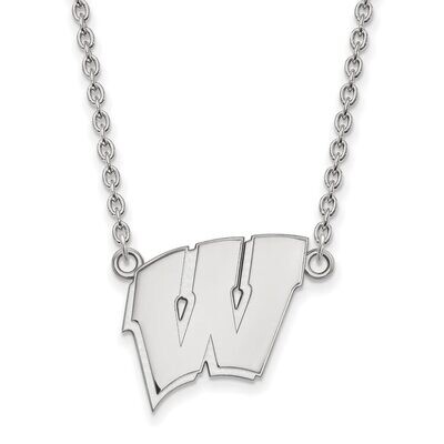 University of Wisconsin Large Pendant with Chain Necklace 14k White Gold 4W016UWI-18, MPN: 4W016UWI…