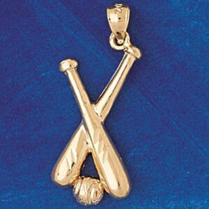 Dazzlers Jewelry Baseball Bat Pendant Necklace Charm Bracelet in Yellow, White or Rose Gold 3360, M…