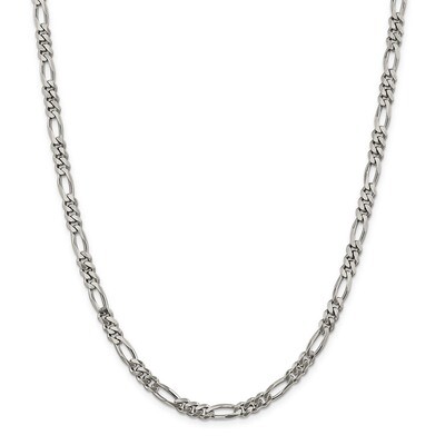 20 Inch Plated 5.25mm Figaro Chain Sterling Silver Rhodium QFG150R-20, MPN: QFG150R-20, 883957210339