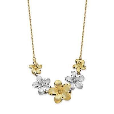 Leslie&#39;s Two-Tone Polished and Brushed Diamond-Cut Flower Necklace 10k Gold HB-10LF590-18, MPN: 10L…