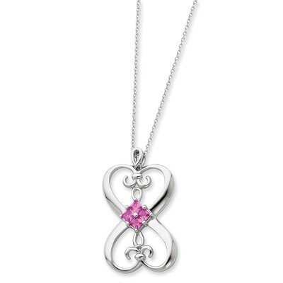 Synthetic Pink Stone Loyalty 18 Inch Necklace Sterling Silver QSX243