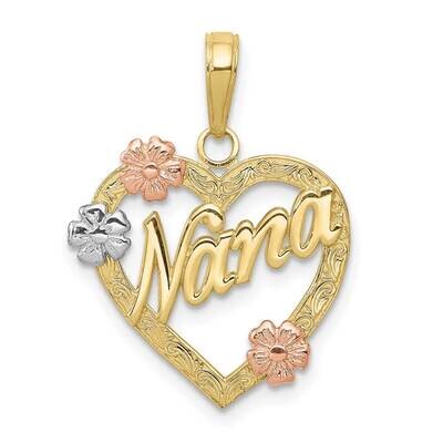 Tri-Color Nana In Heart with Flowers Pendant 10k Gold 10K4083, MPN: 10K4083,