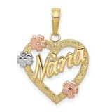 Tri-Color Nana In Heart with Flowers Pendant 10k Gold 10K4083, MPN: 10K4083,