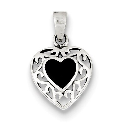 Onyx Heart Antiqued Pendant Sterling Silver QP2830, MPN: QP2830, 883957576565