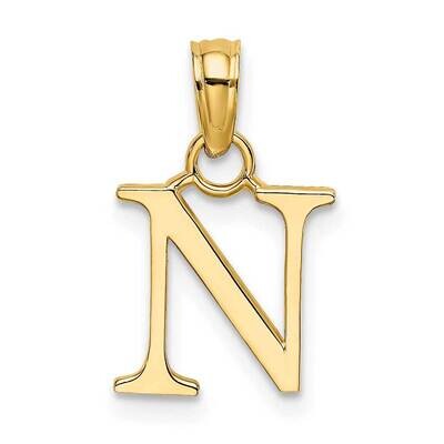 N Block Initial Charm 14k Gold Polished K6423N, MPN: K6423N, 637218007370