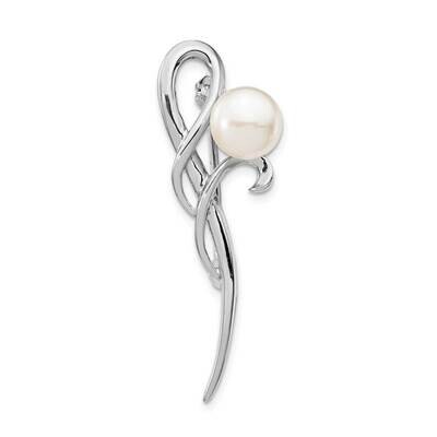 8-9mm White Button Freshwater Cultured Pearl Brooch Sterling Silver Rhodium Plated QP5045, MPN: QP5…